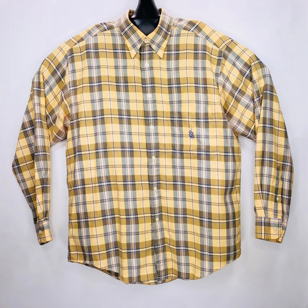Nautica Vintage Plaid Shirt Mens Medium Brown